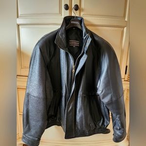 Men's David Taylor XL quilted black leather bomber jacket